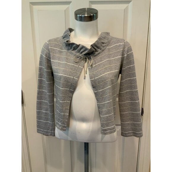 Rivamonti by Brunello Cucinelli Gray, White & Gold Striped Cardigan, Size Small - Picture 1 of 9